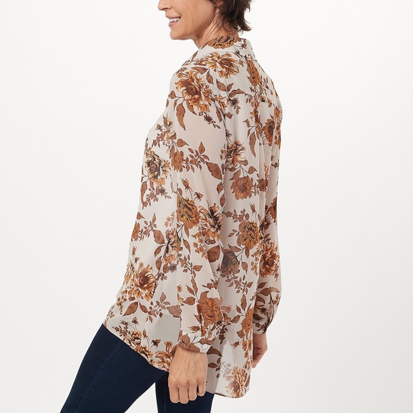 Susan Graver Petite Printed Woven Button Front Shirt Womens S Slate Blue NEW - Picture 3 of 3